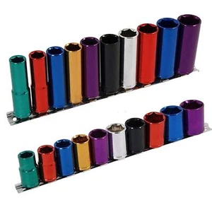 Socket Set 1/2" Deep & Shallow Multi Coloured 10 / 20PC 13 - 24mm CRV Steel - Picture 1 of 24