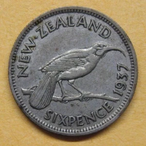 1937 New Zealand 6 pence 50% SILVER-Hula Bird Take a Look - Picture 1 of 2