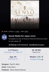 Senso: Battle For Japan (2023)- Stone&Sword Games FREE US Shipping New - Picture 1 of 4