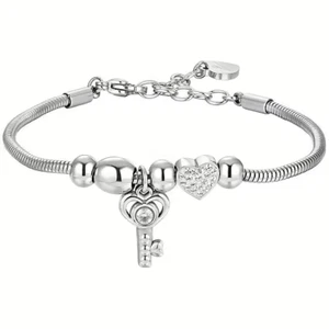 Bracciale donna gioielli Luca Barra charms drops BK2701 acciaio Chiave Cuore - Foto 1 di 2