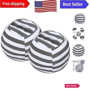 Soft Cotton Canvas Stuffed Animal Storage Bean Bag - Kid-Friendly Room Organizer - Picture 1 of 9