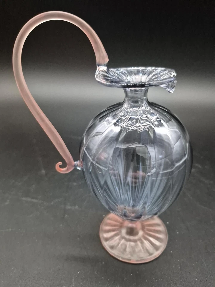 Vtg Hand Blown Super fine Art Glass Decorative Ewer - Purple/Pink Handle 16cm - image 1 of 3