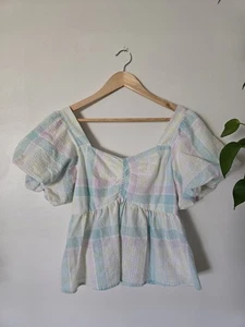 Blusa Antigua Azul Marino Peplum Top Manga Abullonada Femenina Talla Mediana M - Imagen 1 de 8