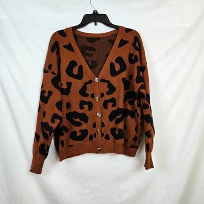 SHEIN Women's Brown Black Leopard Print Long Sleeve Button Preppy Cardigan 2XL - Image 1 of 4