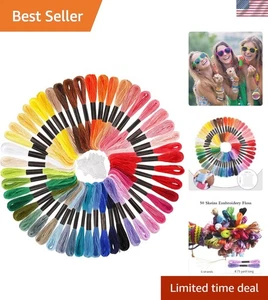 50 Skeins Rainbow Embroidery Floss - Includes 12 Bobbins for Bracelet Crafts - Picture 1 of 11