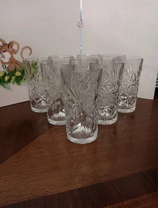 Set of 9 Libbey Hobstar Highball Tumbler Star Clear Heavy Glass 16oz VTG Retro - Picture 1 of 8