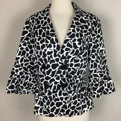 Sandro Black & White Animal Print Double Breasted Jacket Medium — 第 1/4 张图片
