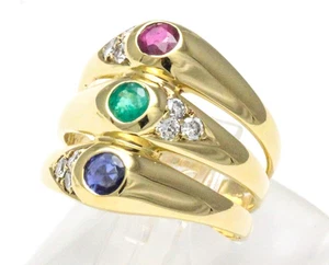 Vintage Chaumet Paris Multi Gemstone Diamond 18k Yellow Gold Three Row Band Ring - Picture 1 of 6