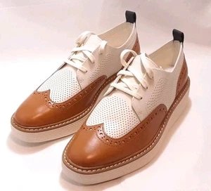 Cole Haan Original Grand Plateau Budapester Oxford Pekannuss Elfenbein Damenschuhe Größe 6B - Bild 1 von 10