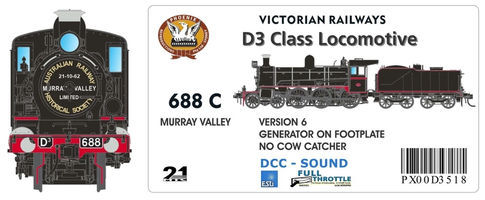 SDS Models VR D3 Steam Locomotive #688 (C) - DCC/Sound, MURRAY VALLEY - image 1 of 1