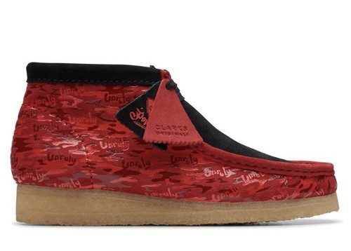 Clarks Wallabees Popcaan UK 8 5 NUOVO rosso nero indisciplinato fondo di magazzino WuTang