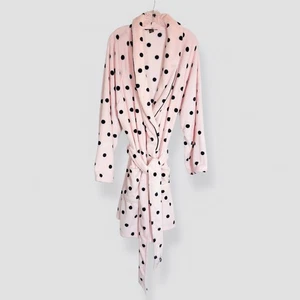 Victoria's Secret Size XL Pink/Black Fuzzy Plush Polka Dot Bath Robe Lounge - Picture 1 of 9