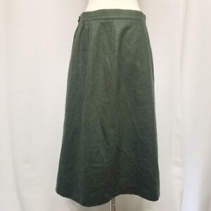 Vintage 70s Dark Forest Green Wool Blend Midi Skirt Acadamia Preppy Medium
