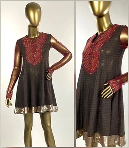 NWT Ritu Kumar Embroidered Mirrored Sheer Sleeve Cotton Kurti Tunic Top Sz S - M - Picture 1 of 11