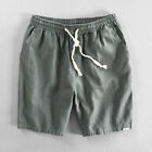 Mens Beach Pants Causal Plain Summer Cotton Linen Shorts Sports Half Pants S-4Xl
