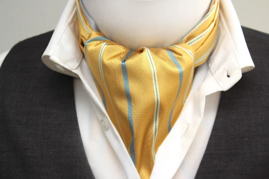Corbata Ascot A115 de seda a rayas amarillas para hombre | 100 % seda hecha en EE. UU. Foto 1 de 4