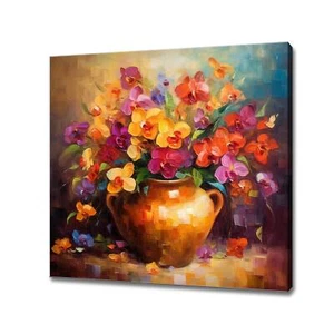 Jarrón lleno de orquídeas estampado artístico | colorida imagen de lona floral | - Imagen 1 de 10