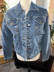 VINTAGE ETHYL S-M DENIM BLUE JEAN JACKET W/BLING! COTTON BLEND - Picture 1 of 13