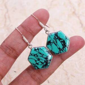 Turquoise 925 Silver Plated Handmade  Earrings of 1.4" Ethnic Gift