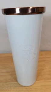 Starbucks Edelstahl Kalttasse weiß + roségold Deckel 24oz Becher KEIN STROHHALM - Bild 1 von 6