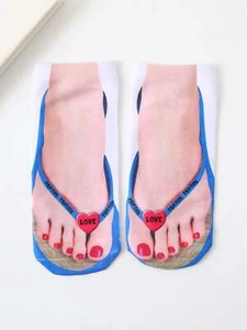 Slippers Foot Print Ankle Socks Silly Socks for Women Funky Socks Funny Socks - Picture 1 of 1