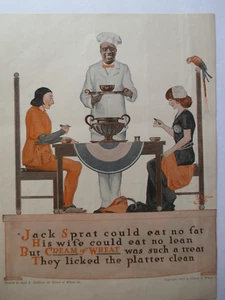 Vintage 1915 CREMA DI GRANO Rivista Pubblicità "JACK SPRAT & MOGLIE CHE MANGIANO" - Foto 1 di 2