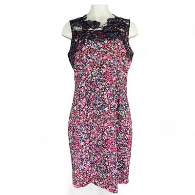 Elie Tahari Dress Floral Crochet Lace Yoke Sleeveless Short Pink Black 12 - Image 1 of 4