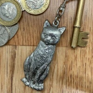 CHUNKY HIGH QUALITY CAT SILVER PEWTER 3D KEYRING IN BLACK GIFT BOX BIRTHDAY XMAS - Foto 1 di 4