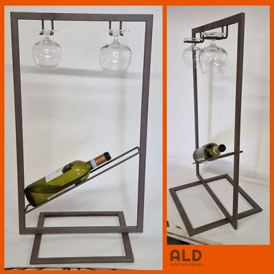 Portabottiglie vino da appoggio in ferro stile industrial porta bottiglia calici - Immagine 1 di 4