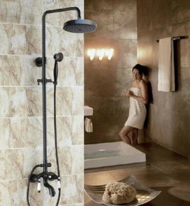 Oil Rubbed Bronze Bathroom Rain Shower Faucet Set Ceramic Handle Tub Spout Tap - Bild 1 von 6