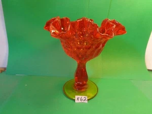 "Tazón de pedestal con huella digital Fenton 6 1/8" Amberina con borde de engarce con volantes (usado/USADO EN EXCELENTE ESTADO) - Imagen 1 de 11