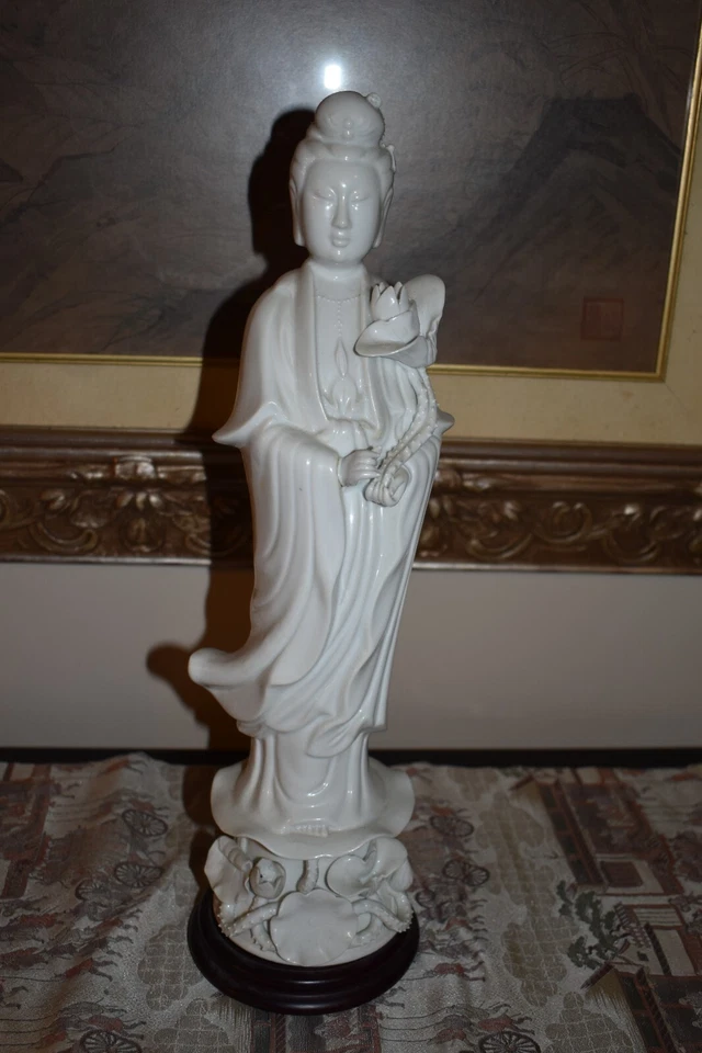 ВИНТАЖНЫЙ 1900-1940 КИТАЙСКИЙ BLANC DE CHINE ФАРФОРОВАЯ СТАТУЯ 16» - Изображение 1 из 4