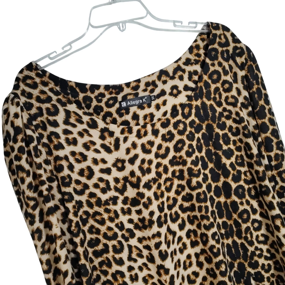 Allegra K Leopard Print Long Sleeve Tunic Top Womens plus size 3X Animal Print - Image 1 of 4