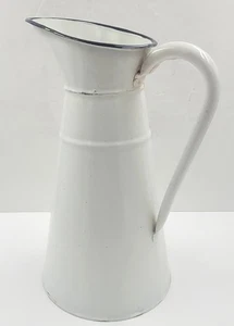 Vintage French LARGE WHITE ENAMEL WATER PITCHER Enamelware Jug - Picture 1 of 9