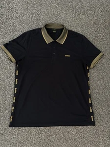 Hugo Boss Herren Paule Poloshirt Schwarz Gold Tape Logo Slim Fit Stretch 3XL XXXL - Bild 1 von 8