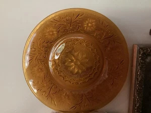 Set of 6 Anchor Hocking Sandwich Glass 9" Dinner Plates Desert Gold Amber - Picture 1 of 1