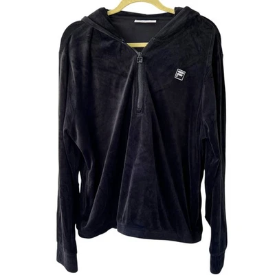 FILA Womens Velour Track Jacket 1/4 Zip Black Size Extra Extra Large Y2K Retro - Image 1 of 4