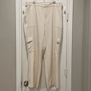 Nina Parker Cargo Pants Women’s Sz 16 W Cream Wide Leg Elastic Waist Business - Picture 1 of 10