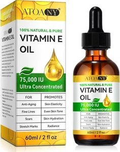 Vitamin E Oil 75,000 IU 2 Fl Oz - 100% Organic Pure 2 (Pack of 1) - Picture 1 of 9