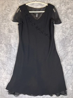 Vestido Scarlett Negro LBD Noche Cuello Cuentas Transparente Manga Acampanada y Dobladillo 14 Foto 1 de 4