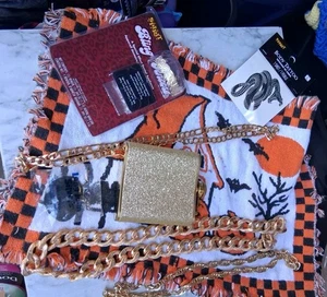 Costume Halloween (rapper) accessori, denti d'oro, catene finte, tatuaggio finto - Foto 1 di 9
