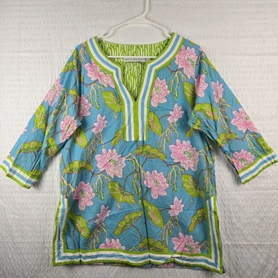 Туника топ Gretchen Scott цветочный цветочный v-образным вырезом с боковыми прорезями размер XL 3/4 рукав - Изображение 1 из 4