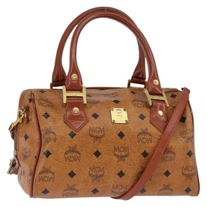 MCM Vicetos Logogram Hand Bag PVC 2way Brown Gold Auth 146250 - Picture 1 of 22