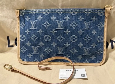 BOLSO DE MUÑECA LOUIS VUITTON NEVERFULL MM AZUL DENIM MONOGRAMA BOLSO DE MANO RARO Foto 1 de 4
