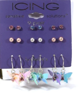 AABOT 9pr pastel crystal butterfly dangle stud Icing EARRINGS for sensitive ears - Foto 1 di 3