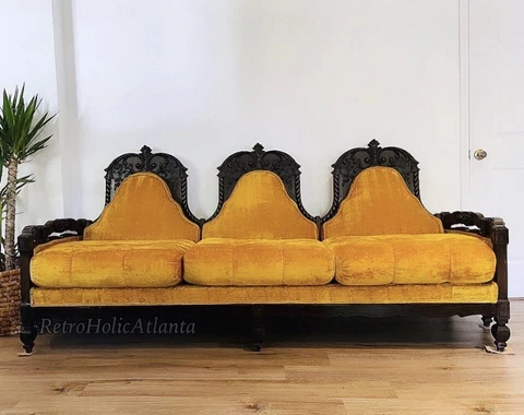 Adrian pearsall  Style spanish velvet sofa mcm mid century  Yellow Mustard Cover