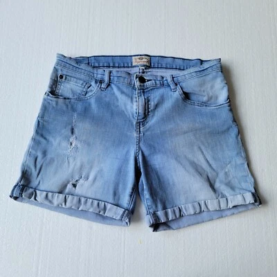 Pantalones cortos de mezclilla para mujer Fossil azul claro elásticos con puños desgastados talla 30 Foto 1 de 4