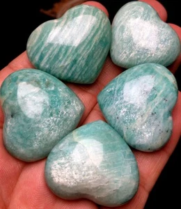 90g 5 amazonite Quartz heart crystal for love jewellery making Amazon gemstone - Picture 1 of 6