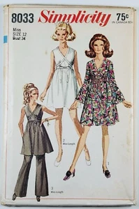 "Vestido, minivestido, túnica y pantalones vintage años 60 busto Simplicity 8033 34""" - Imagen 1 de 4