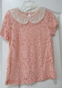 lace mesh see through blouse woman medium pink Iris Los Angeles preowned - Picture 1 of 7